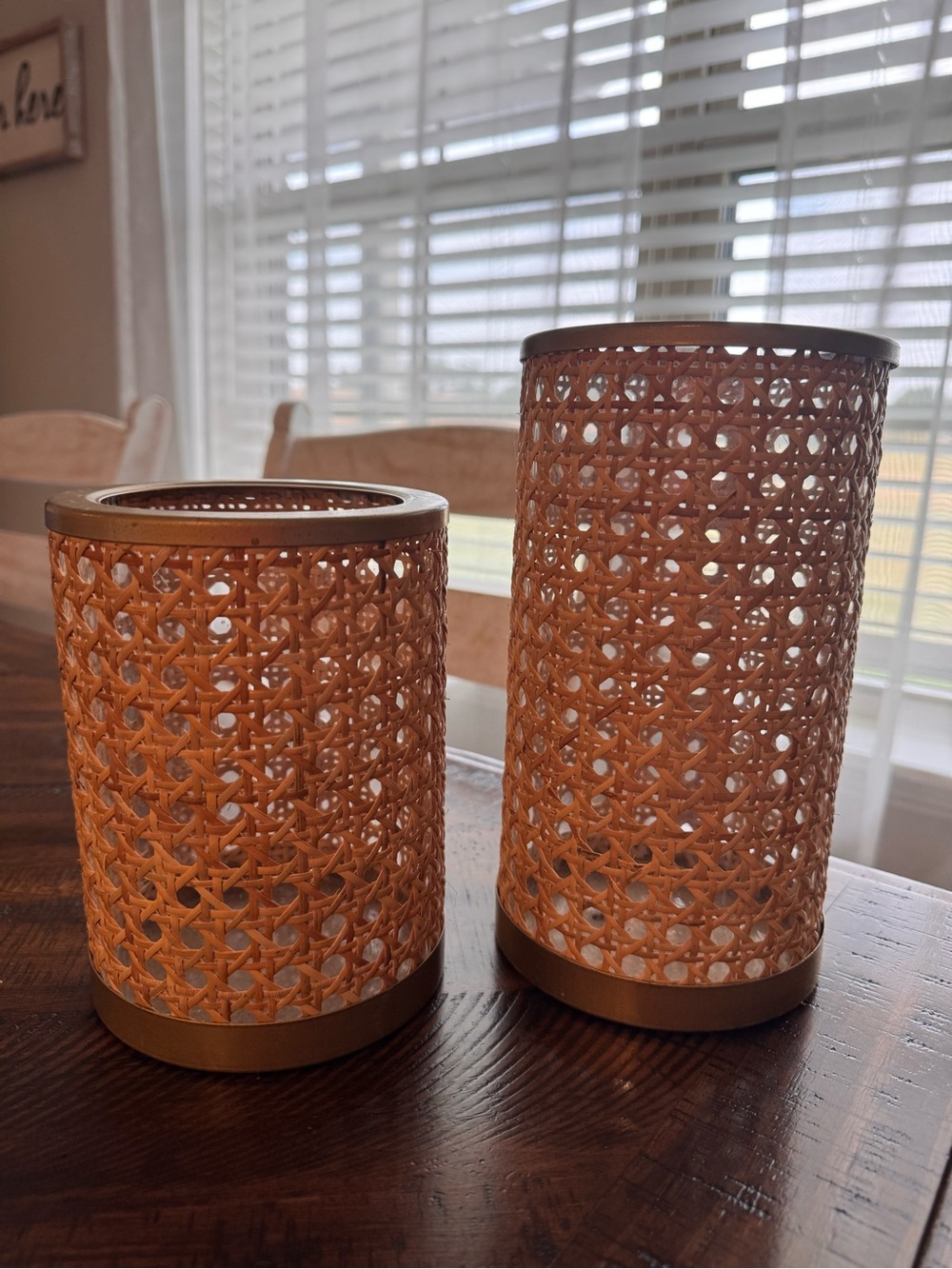 Boho Rattan Cane Candle Holders / Hurricanes – Set of 2
